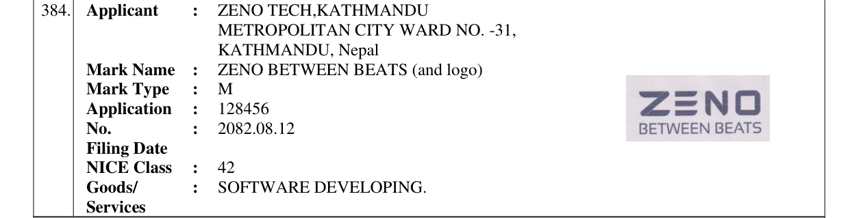 Original bulletin entry for ZENO BETWEEN BEATS (and logo)