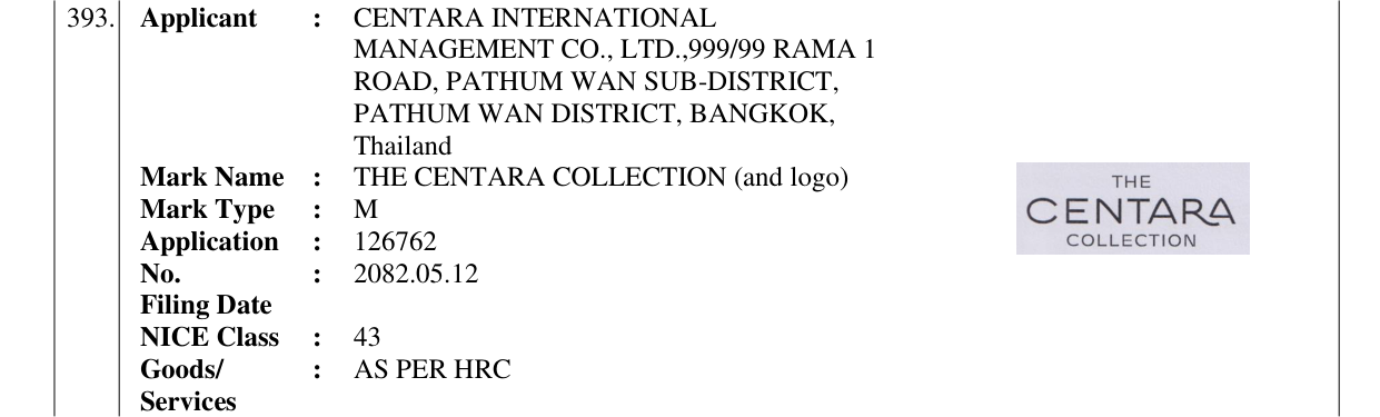 Original bulletin entry for THE CENTARA COLLECTION (and logo)
