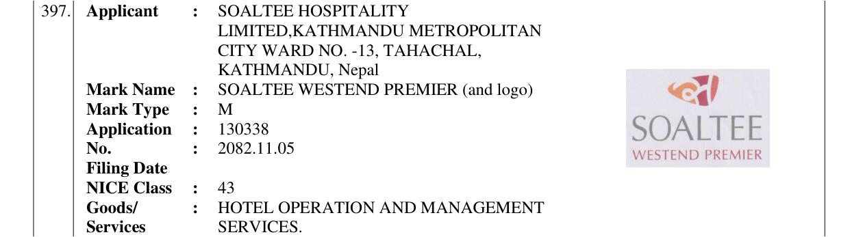 Original bulletin entry for SOALTEE WESTEND PREMIER (and logo)