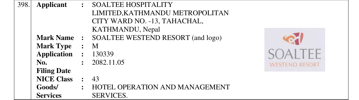 Original bulletin entry for SOALTEE WESTEND RESORT (and logo)