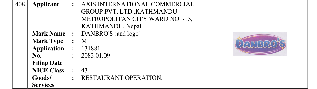Original bulletin entry for DANBRO'S (and logo)