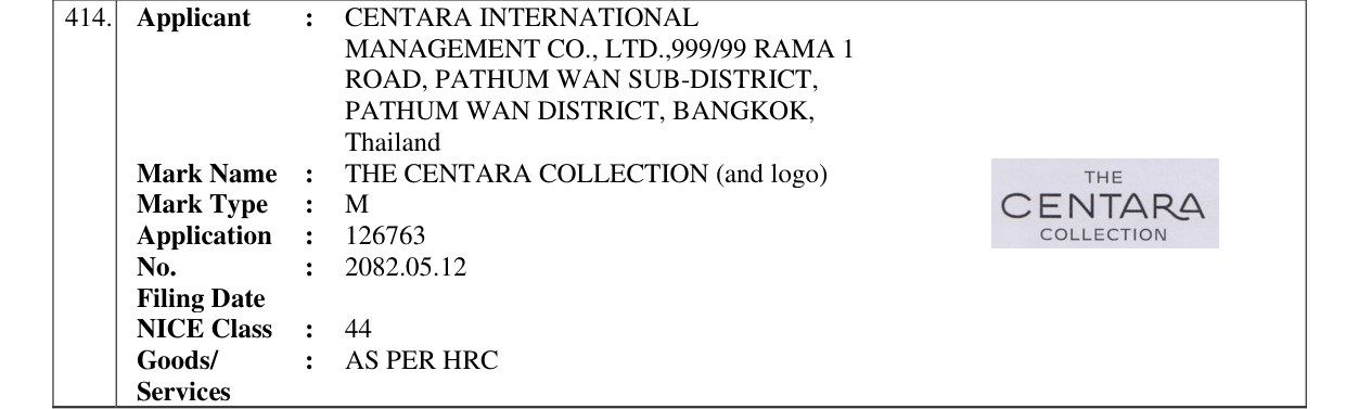 Original bulletin entry for THE CENTARA COLLECTION (and logo)
