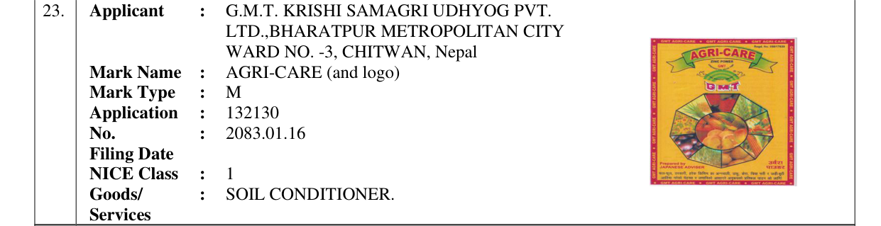 Original bulletin entry for AGRI-CARE (and logo)