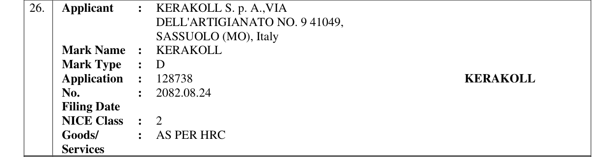 Original bulletin entry for KERAKOLL