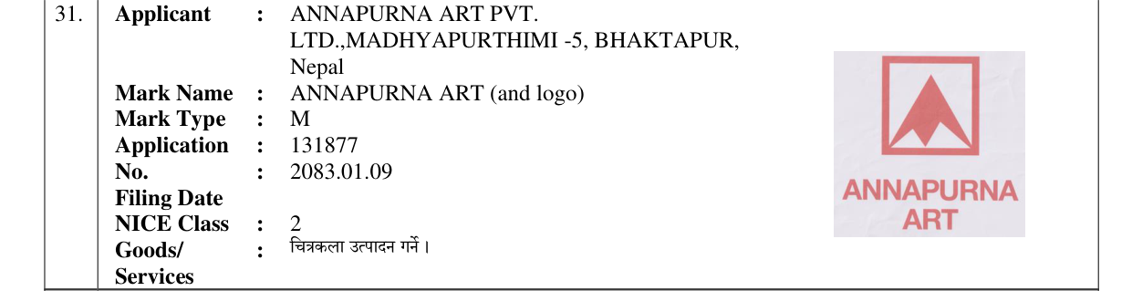 Original bulletin entry for ANNAPURNA ART (and logo)