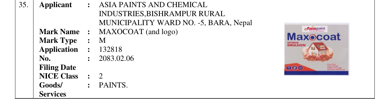 Original bulletin entry for MAXOCOAT (and logo)