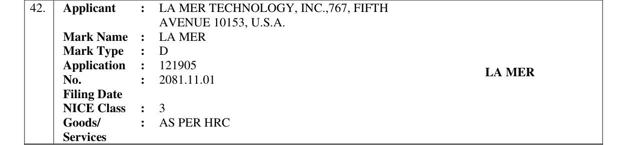 Original bulletin entry for LA MER