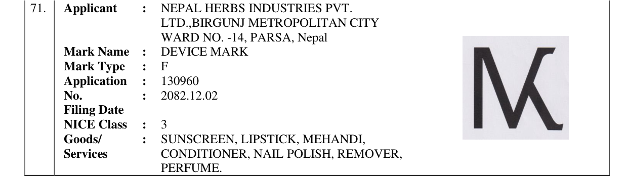 Original bulletin entry for DEVICE MARK