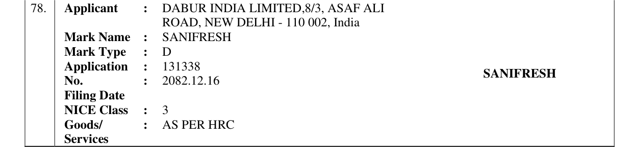 Original bulletin entry for SANIFRESH
