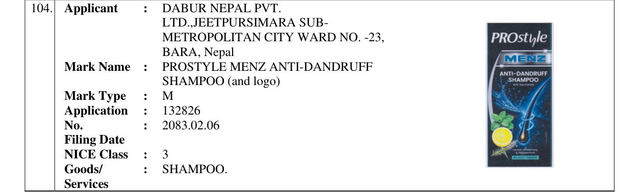 Original bulletin entry for PROSTYLE MENZ ANTI-DANDRUFF SHAMPOO (and logo)