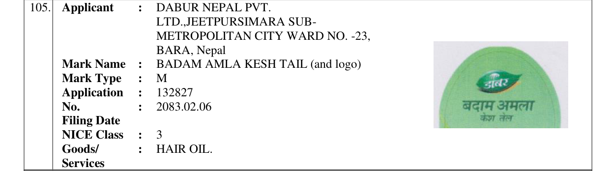Original bulletin entry for BADAM AMLA KESH TAIL (and logo)