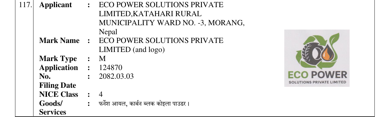 Original bulletin entry for ECO POWER SOLUTIONS PRIVATE LIMITED (and logo)
