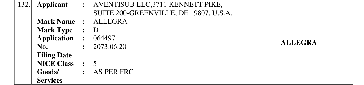 Original bulletin entry for ALLEGRA