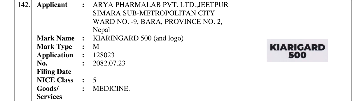 Original bulletin entry for KIARINGARD 500 (and logo)