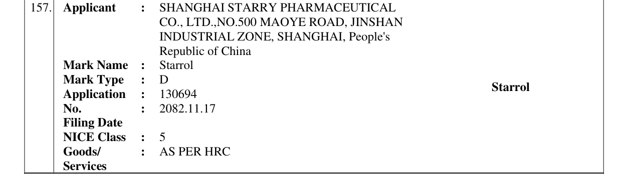 Original bulletin entry for Starrol