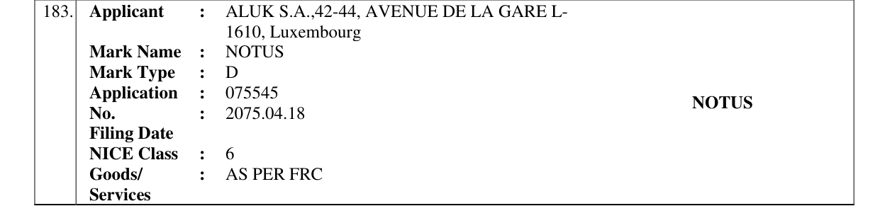 Original bulletin entry for NOTUS