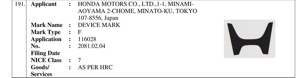 Original bulletin entry for DEVICE MARK