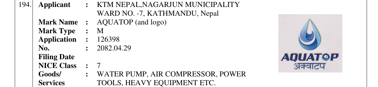 Original bulletin entry for AQUATOP (and logo)
