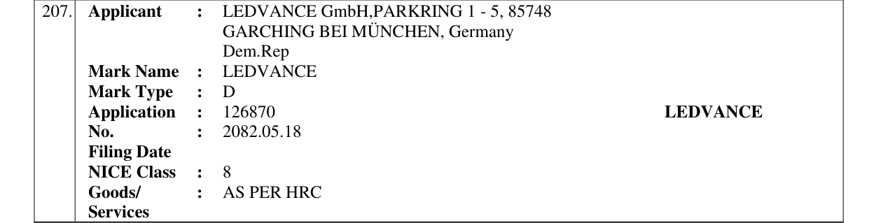 Original bulletin entry for LEDVANCE