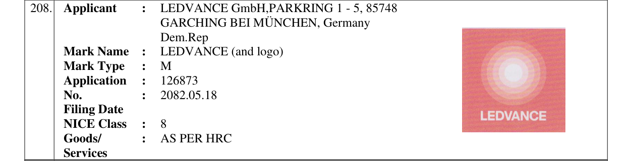 Original bulletin entry for LEDVANCE (and logo)