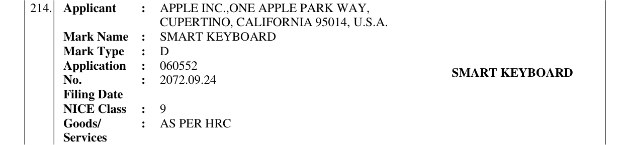 Original bulletin entry for SMART KEYBOARD
