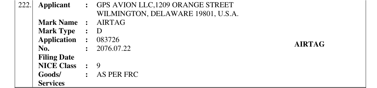 Original bulletin entry for AIRTAG
