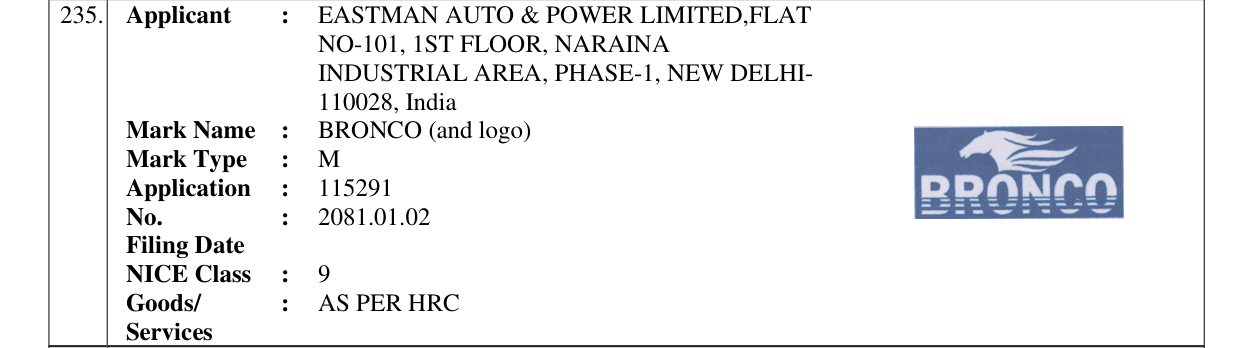 Original bulletin entry for BRONCO (and logo)