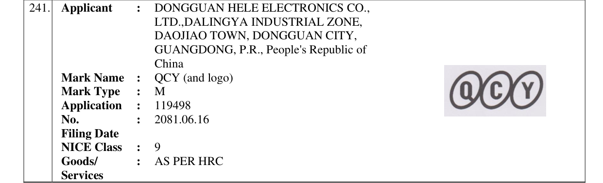 Original bulletin entry for QCY (and logo)