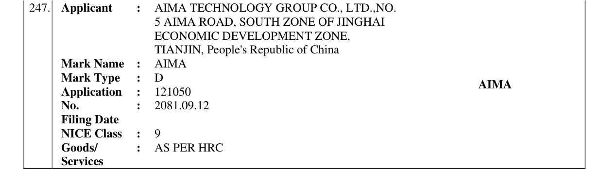 Original bulletin entry for AIMA