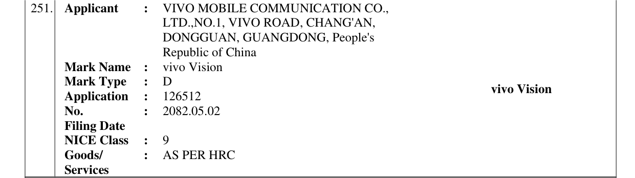 Original bulletin entry for vivo Vision