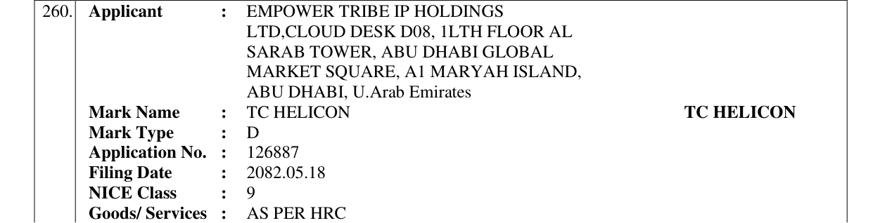 Original bulletin entry for TC HELICON TC HELICON