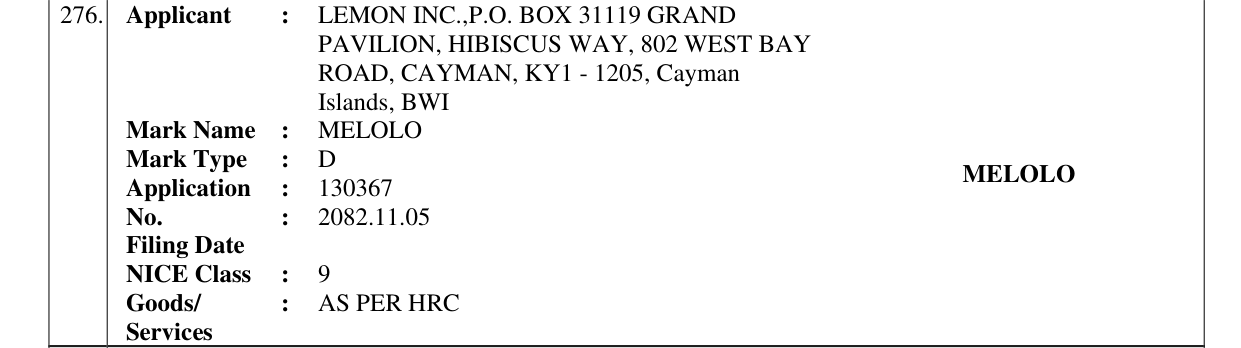 Original bulletin entry for MELOLO