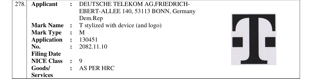 Original bulletin entry for T stylized with device (and logo)