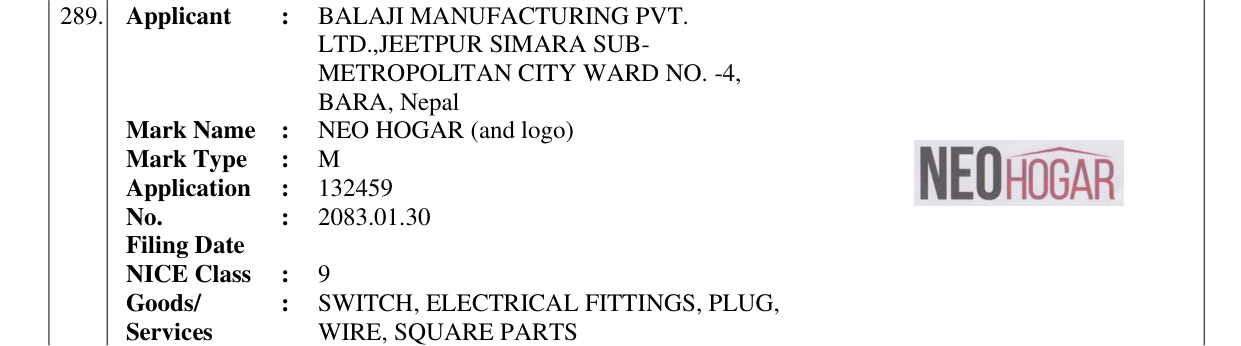 Original bulletin entry for NEO HOGAR (and logo)