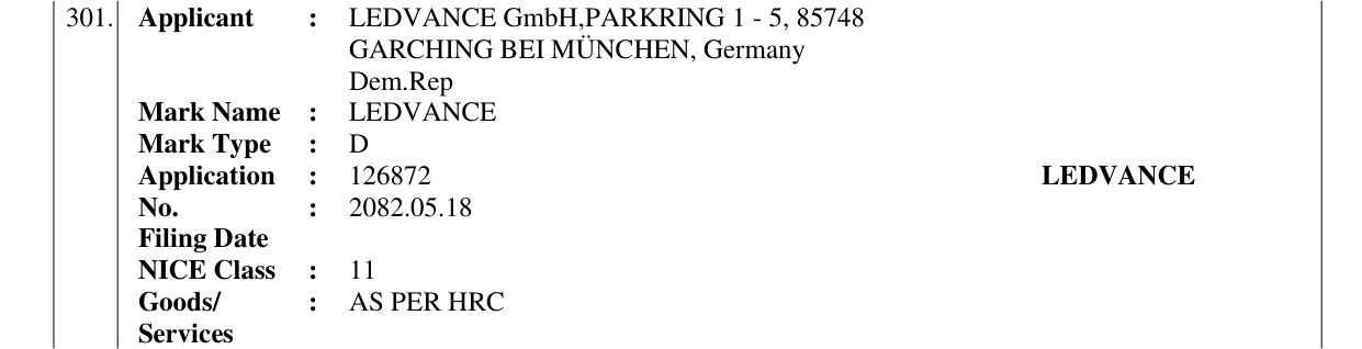 Original bulletin entry for LEDVANCE
