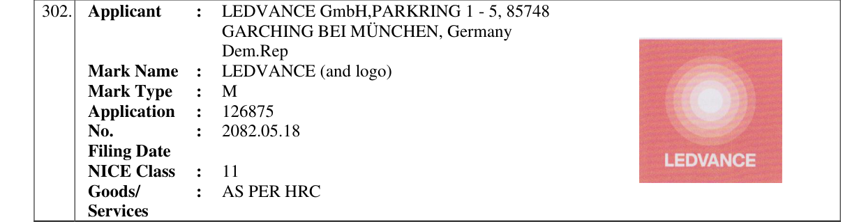 Original bulletin entry for LEDVANCE (and logo)