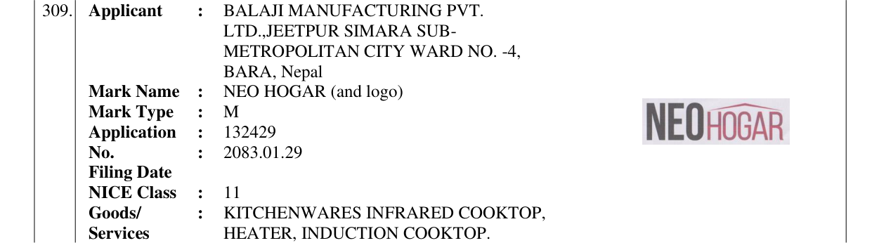 Original bulletin entry for NEO HOGAR (and logo)