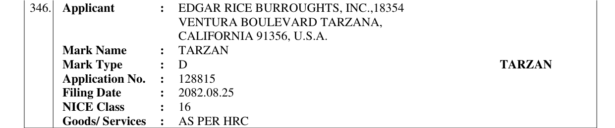 Original bulletin entry for TARZAN
