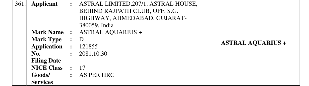 Original bulletin entry for ASTRAL AQUARIUS +