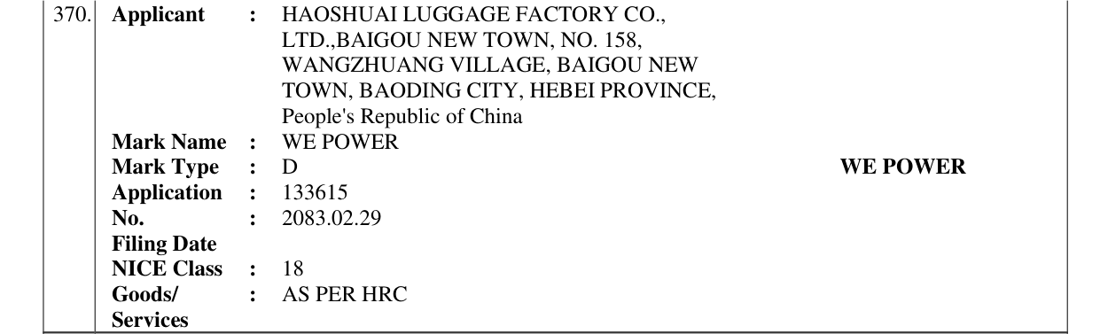 Original bulletin entry for WE POWER