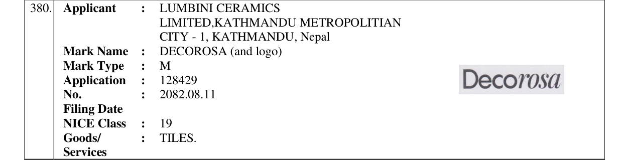 Original bulletin entry for DECOROSA (and logo)