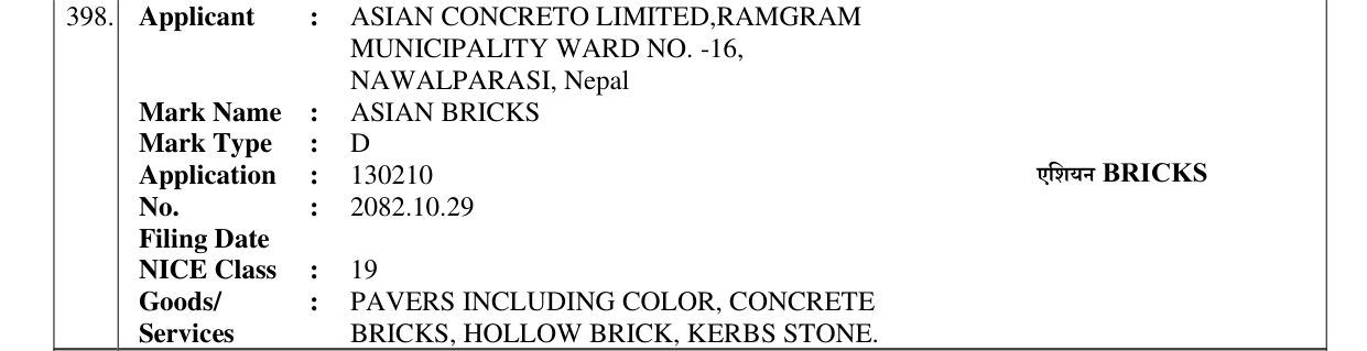 Original bulletin entry for ASIAN BRICKS
