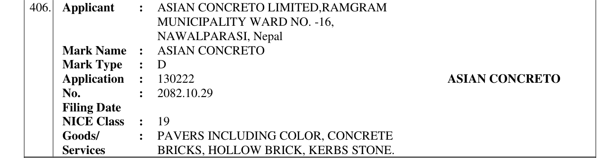 Original bulletin entry for ASIAN CONCRETO