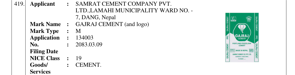Original bulletin entry for GAJRAJ CEMENT (and logo)