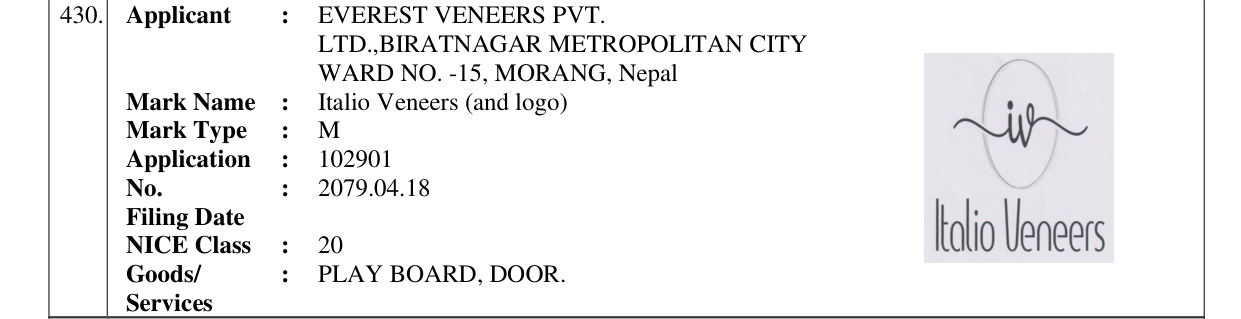 Original bulletin entry for Italio Veneers (and logo)