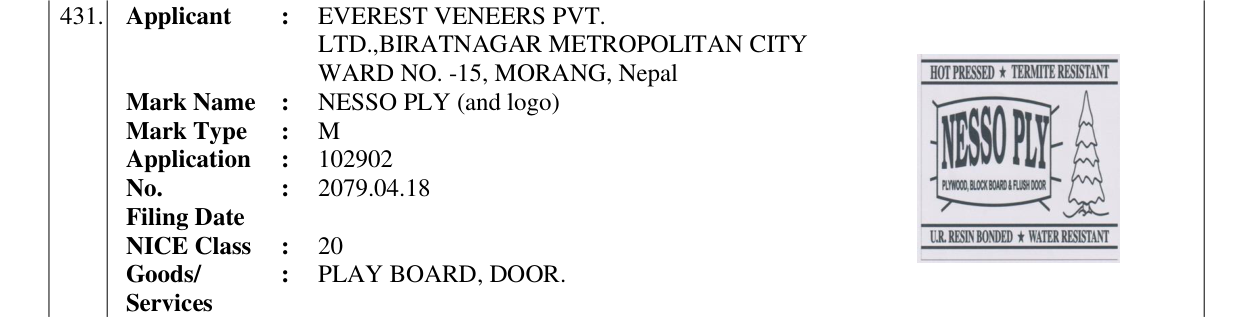 Original bulletin entry for NESSO PLY (and logo)