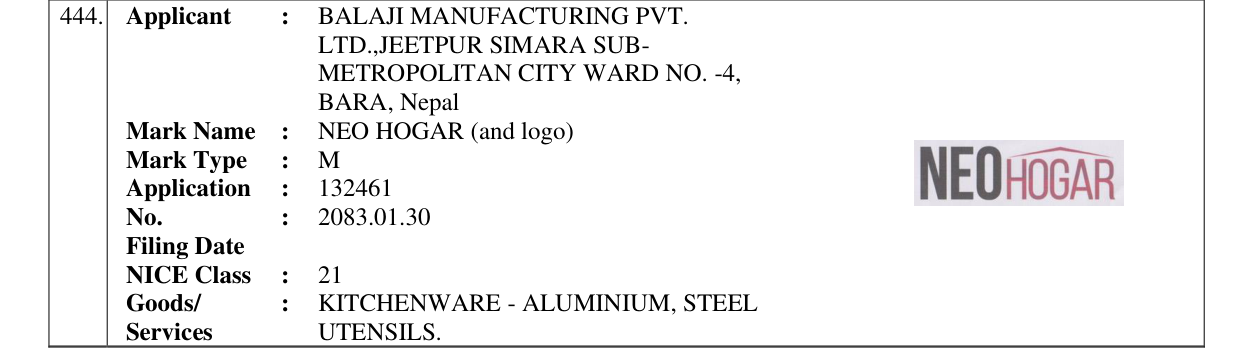 Original bulletin entry for NEO HOGAR (and logo)