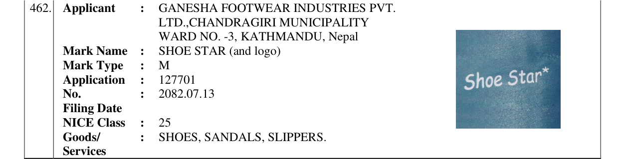 Original bulletin entry for SHOE STAR (and logo)