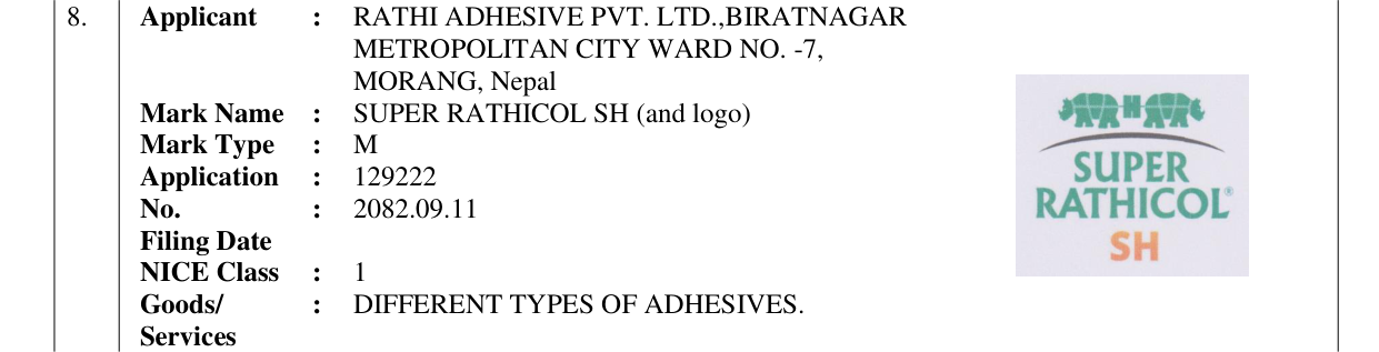 Original bulletin entry for SUPER RATHICOL SH (and logo)