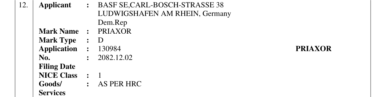 Original bulletin entry for PRIAXOR